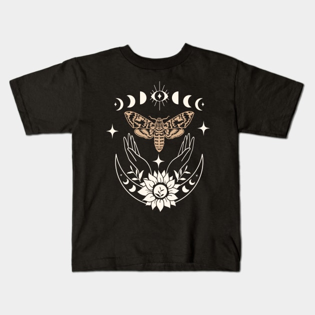 Mystical Moth Celestial Moon phase Kids T-Shirt by Nice Surprise